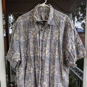 Vintage AKA Eddie Bauer Mens Linen Shirt Size XLarge Short Sleeve Geo Floral